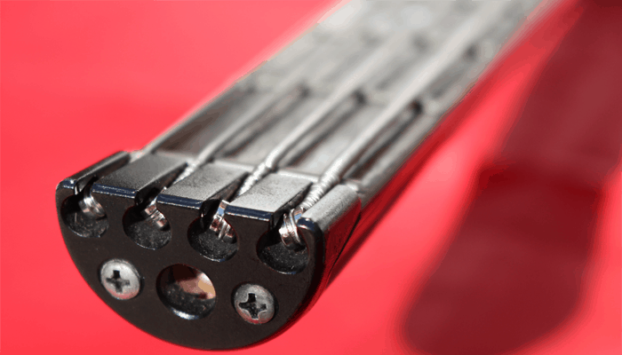Headless hofner guitar close up