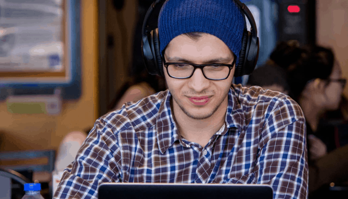 Man with wireless headphone