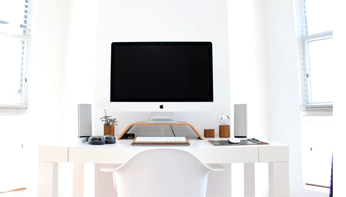 Desktop computer with two speakers