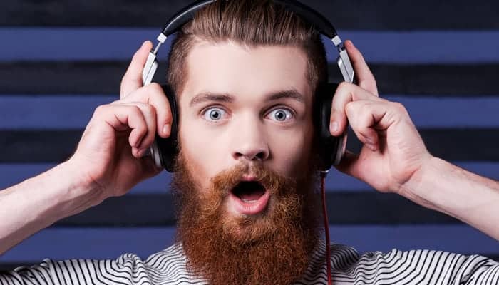 Bearded man with headphone