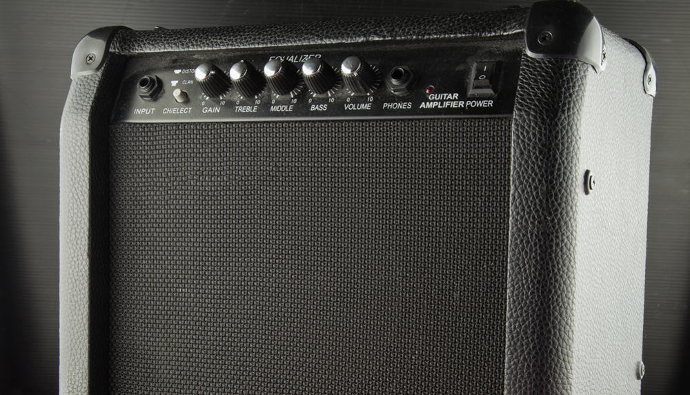 Close up of black amp for guitar