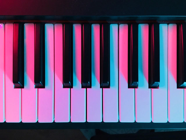 Close-up of black and white keys on a piano.