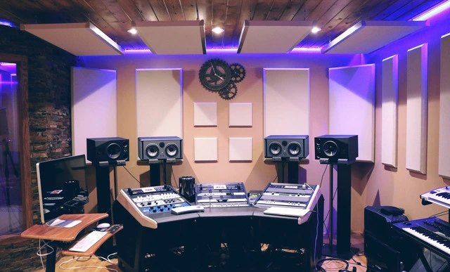 Recording studio with active lighting.
