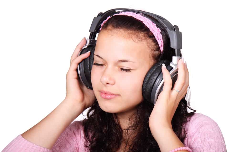 Girl wearing Open back Headphones