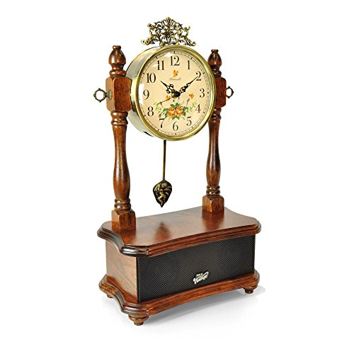 Pyle 2-in-1 Vintage Style Clock, Retro Bluetooth Speaker 