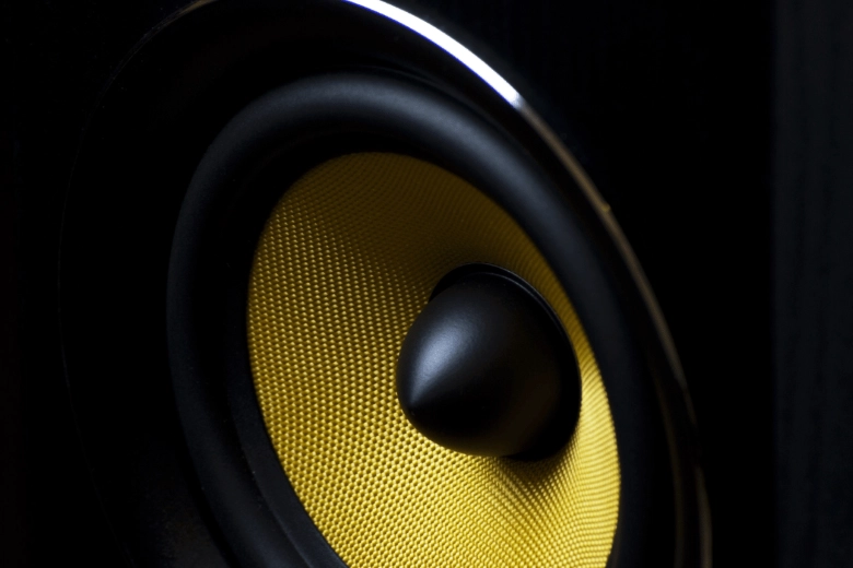 close up of a yellow speaker