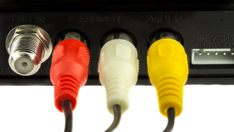 red, white, yellow rca plugs in audio and video input panel