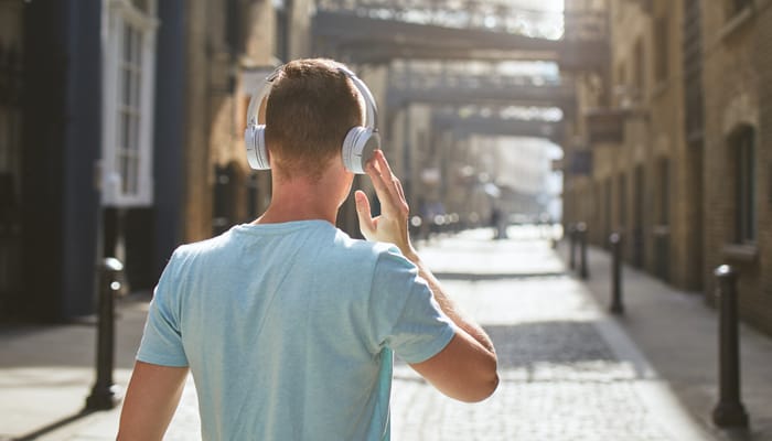 Man with headphones listening music