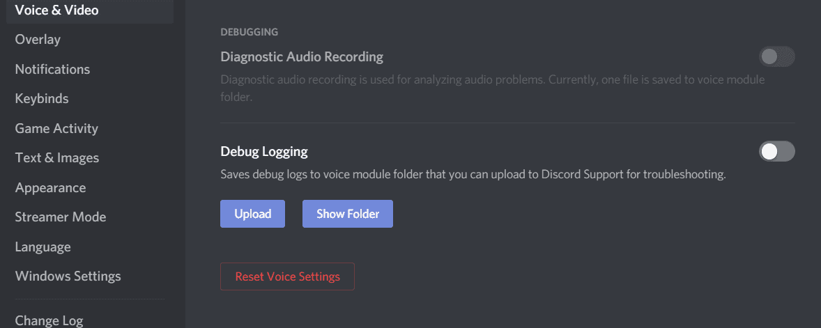 Discord reset voice settings