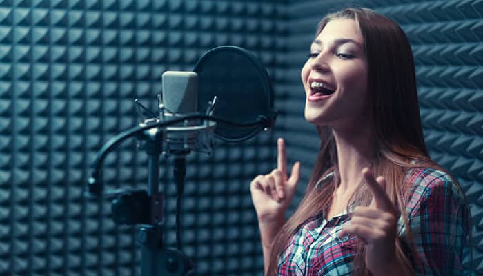 Woman in a recording studio