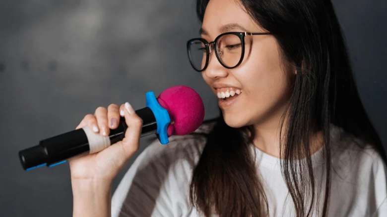 woman singing karaoke 